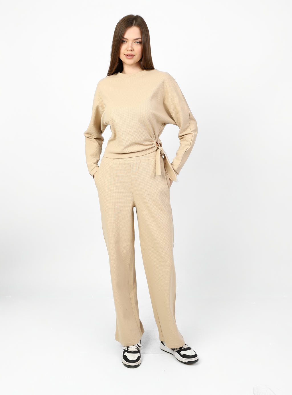 Comfortable two-piece set with stylish side tie.