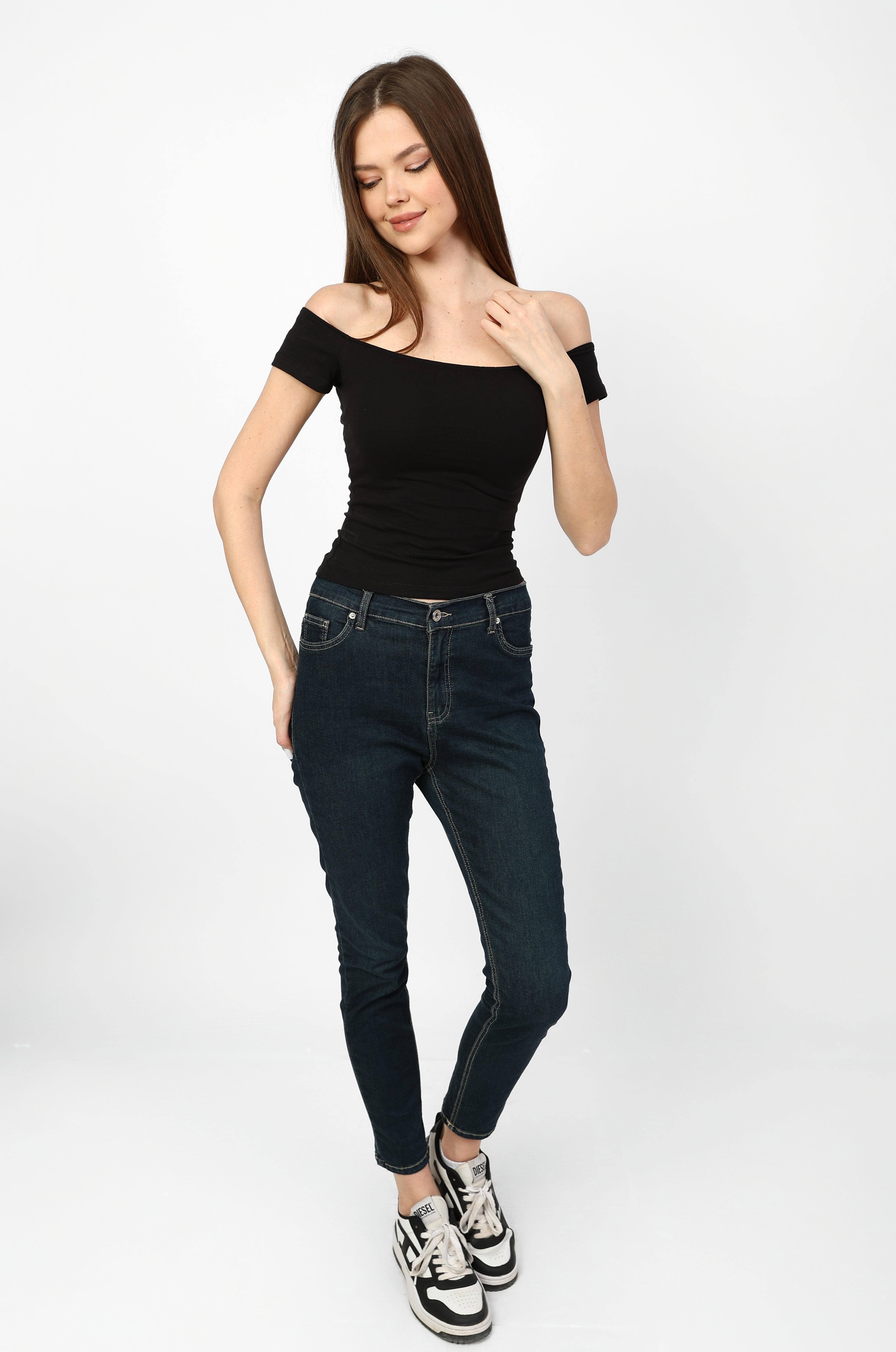 Classic Off Shoulder black soft top.