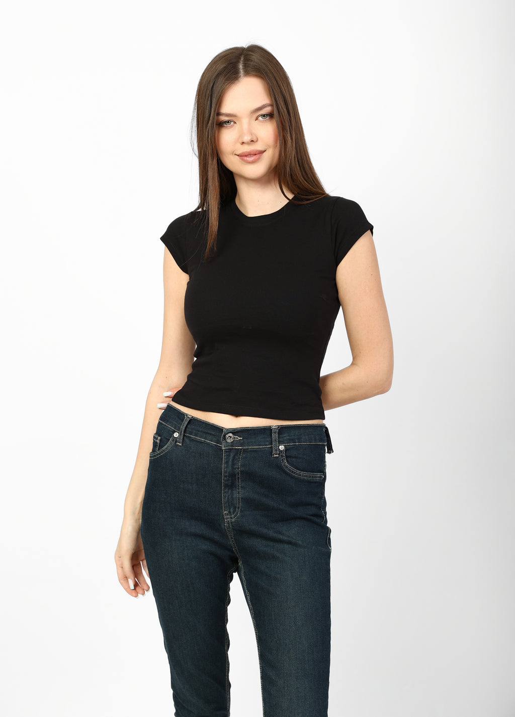 "Basic" Cotton Crew Neck T-Shirt - Black.