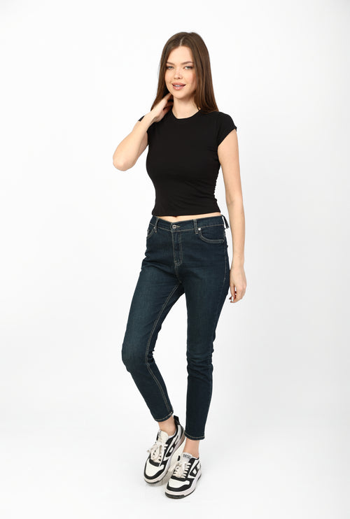 "Basic" Cotton Crew Neck T-Shirt - Black.