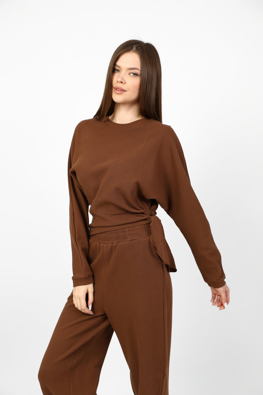 Comfortable two-piece set with stylish side tie.