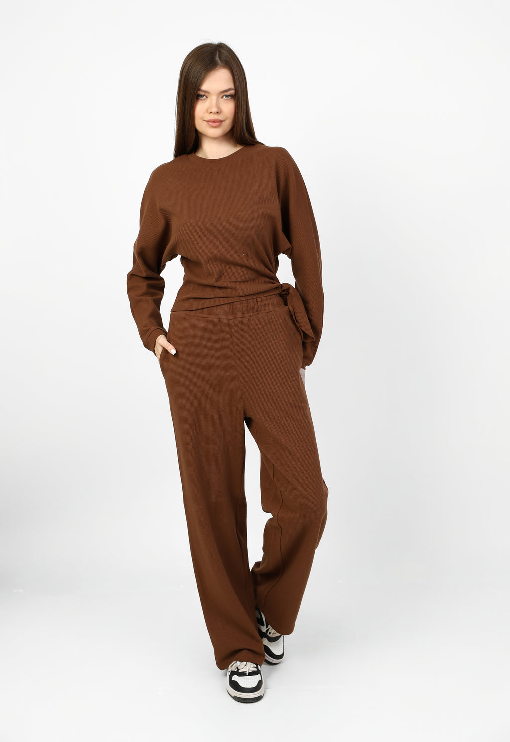 Comfortable two-piece set with stylish side tie.