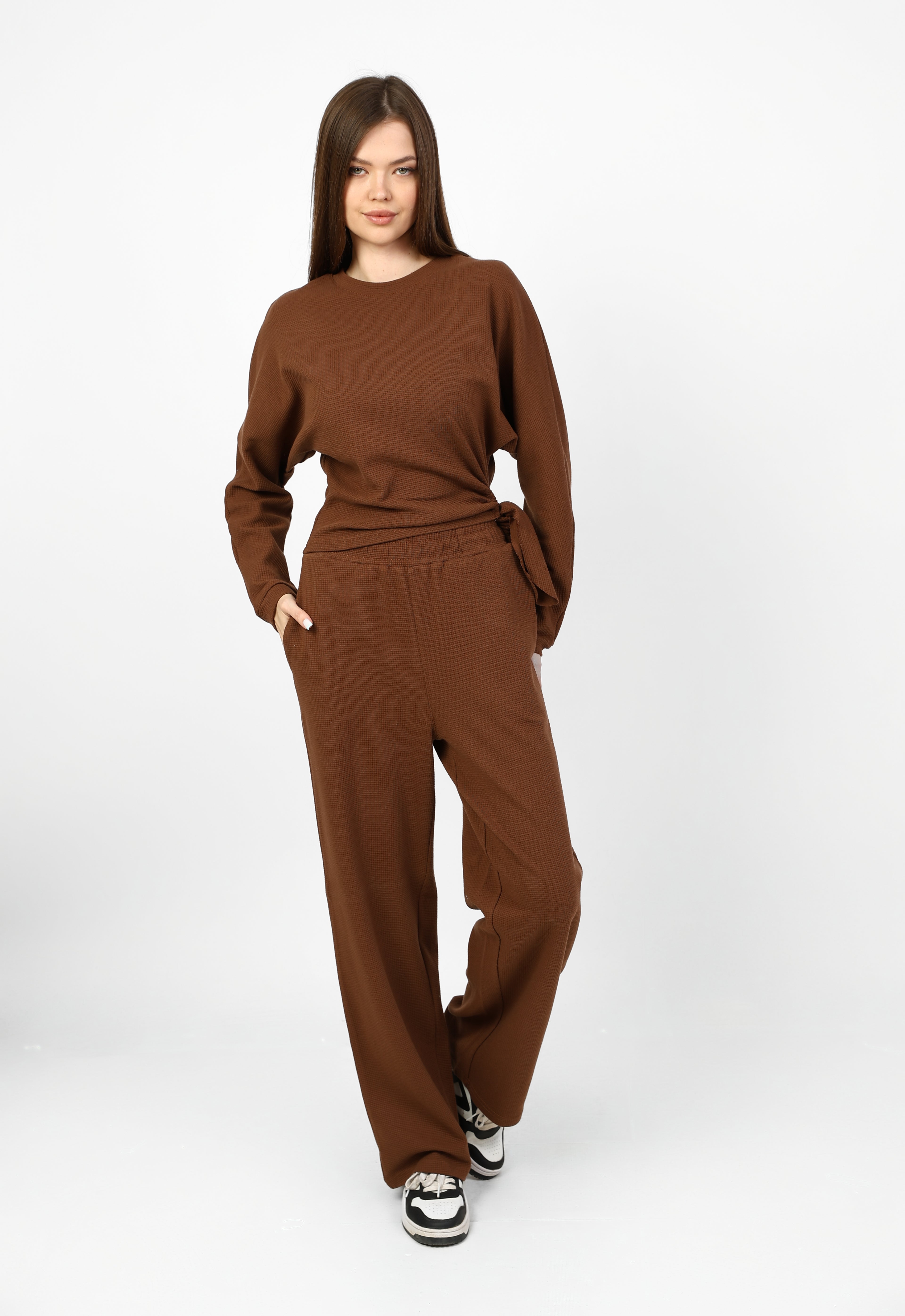 Comfortable two-piece set with stylish side tie.