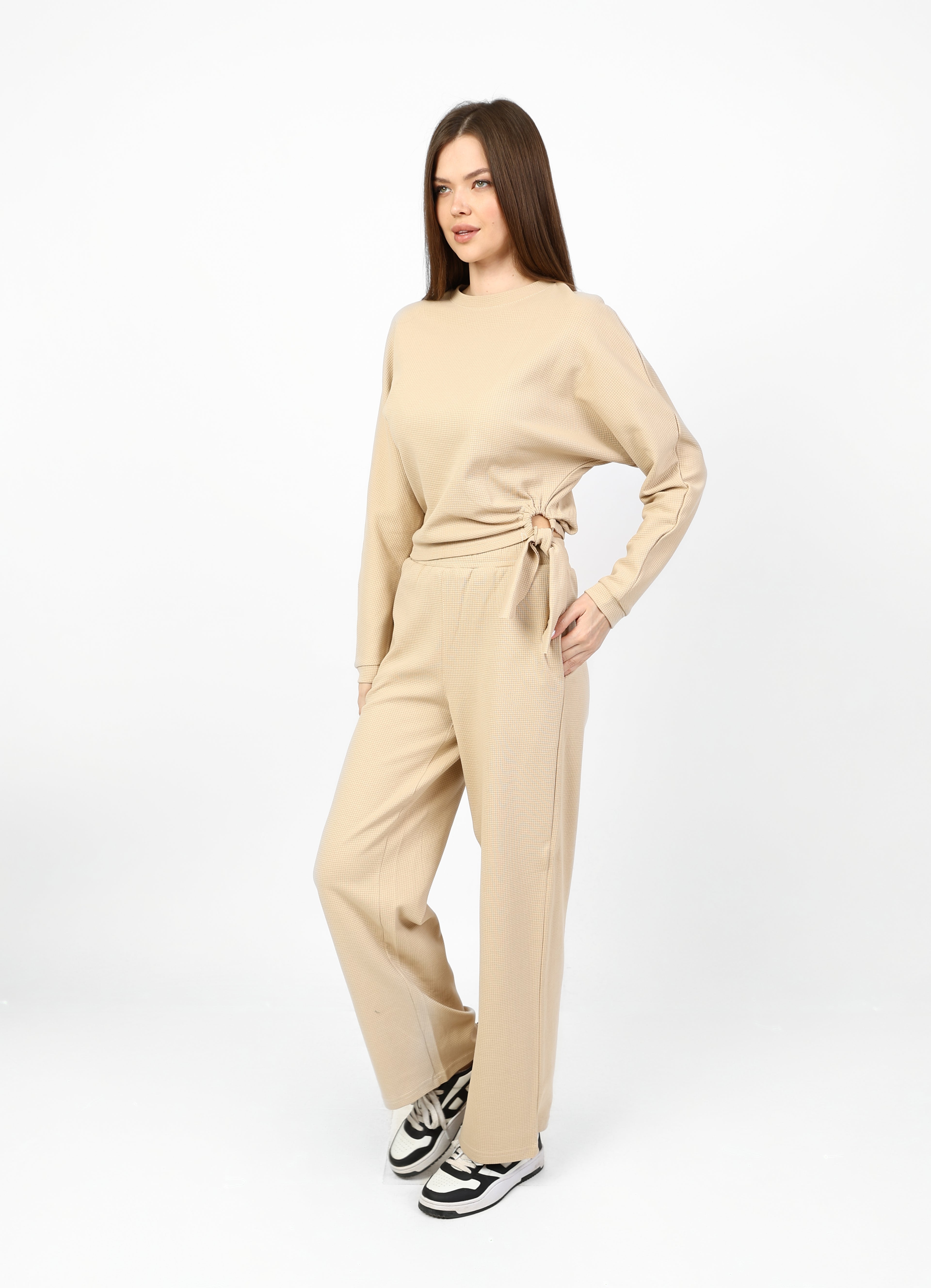 Comfortable two-piece set with stylish side tie.
